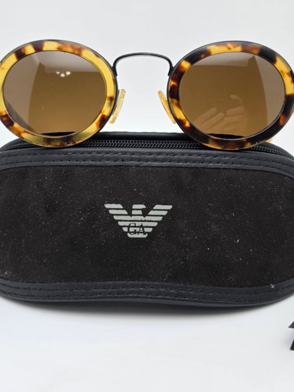 Giorgio Armani 631 829 Yellow Tortoise Frame Brown Glass Lens Sunglasses w/ Case